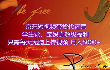 京东短视频带货代运营，学生党、宝妈党超级福利，只需每天无脑上传视频，月入8000+【仅揭秘】-氚客吧