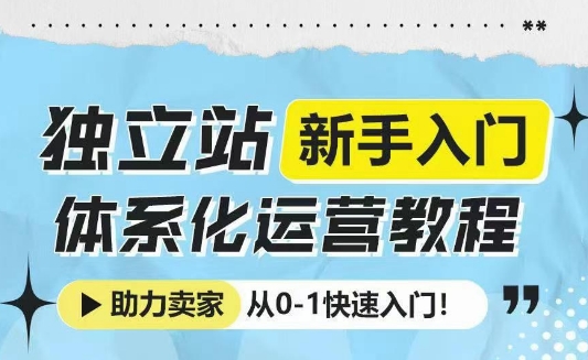 独立站新手入门体系化运营教程，助力独立站卖家从0-1快速入门!-氚客吧