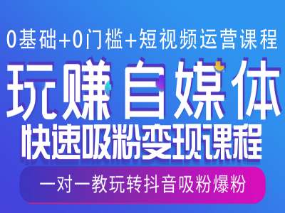 0基础+0门槛+短视频运营课程，玩赚自媒体快速吸粉变现课程，一对一教玩转抖音吸粉爆粉-氚客吧