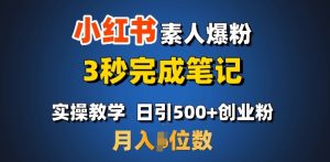首推：小红书素人爆粉，3秒完成笔记，日引500+月入过W-氚客吧