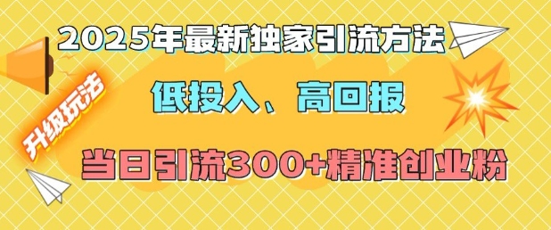 2025年最新独家引流方法，低投入高回报？当日引流300+精准创业粉-氚客吧