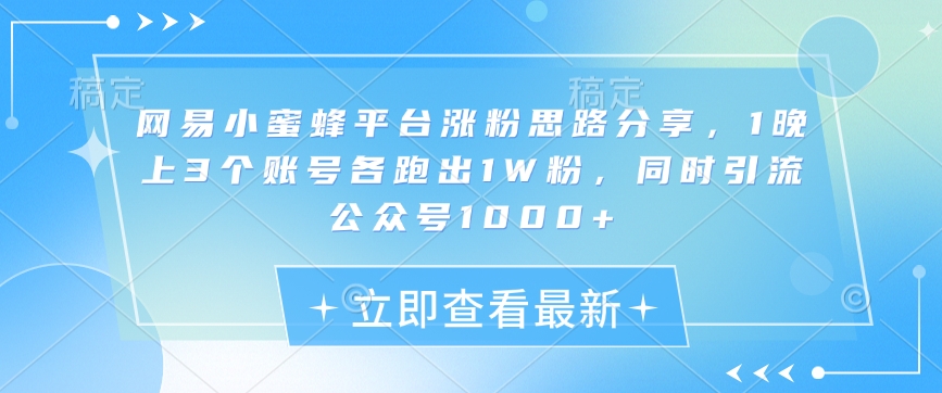 网易小蜜蜂平台涨粉思路分享，1晚上3个账号各跑出1W粉，同时引流公众号1000+-氚客吧