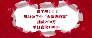 疯了吧！用AI做了个“会做饭的猫”，播放200万，单日变现1k-氚客吧