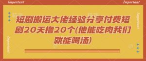 短剧搬运大佬经验分享付费短剧20天撸20个(他能吃肉我们就能喝汤)-氚客吧
