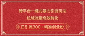 跨平台一键式暴力引流玩法，私域流量高效转化日引流300 +精准创业粉-氚客吧