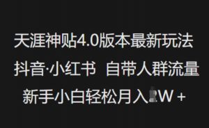 天涯神贴4.0版本最新玩法，抖音·小红书自带人群流量，新手小白轻松月入过W-氚客吧