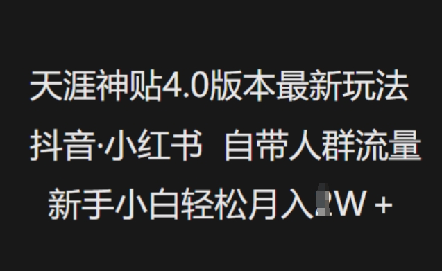 天涯神贴4.0版本最新玩法，抖音·小红书自带人群流量，新手小白轻松月入过W-氚客吧