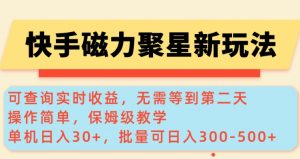 快手磁力新玩法，可查询实时收益，单机30+，批量可日入3到5张【揭秘】-氚客吧