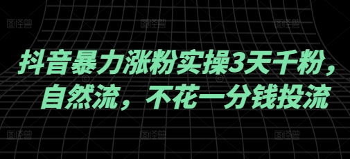 抖音暴力涨粉实操3天千粉，自然流，不花一分钱投流，实操经验分享-氚客吧