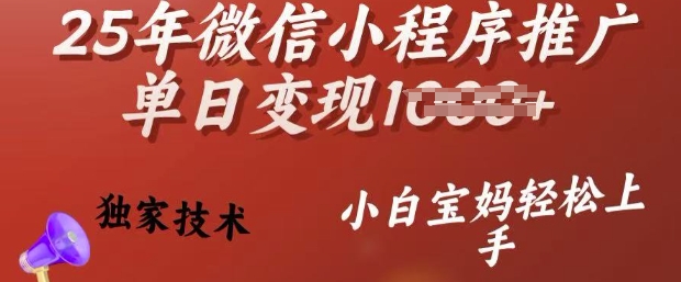 25年微信小程序推广单日变现多张，独家技术，小白宝妈轻松上手【揭秘】-氚客吧