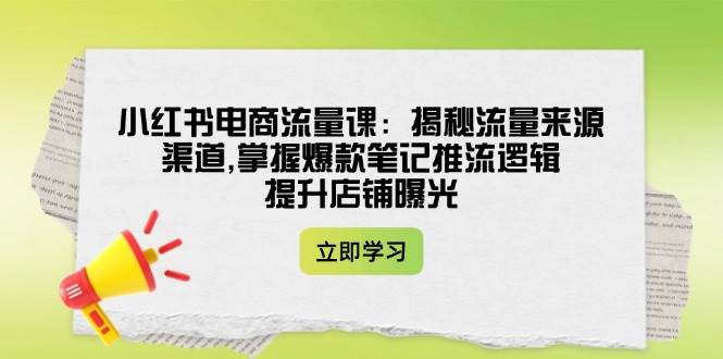 小红书电商流量课：揭秘流量来源渠道,掌握爆款笔记推流逻辑,提升店铺曝光-氚客吧