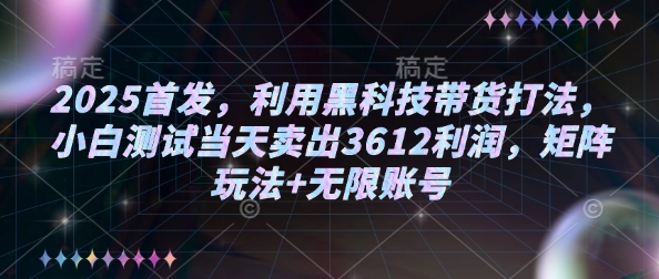 2025首发，利用黑科技带货打法，小白测试当天卖出3612利润，矩阵玩法+无限账号【揭秘】-氚客吧