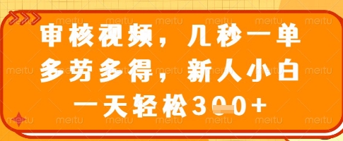 审核视频，几秒一单，多劳多得，新人小白一天轻松3张【揭秘】-氚客吧