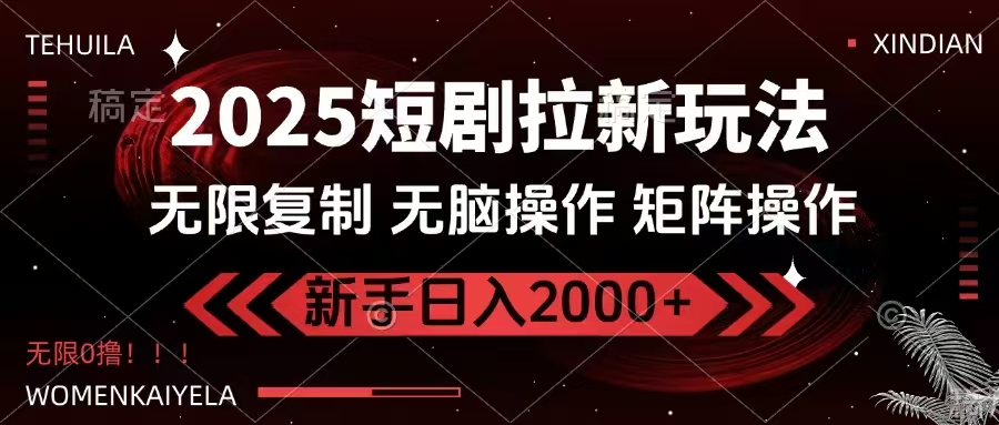2025短剧拉新玩法，无需注册登录，无限0撸，无脑批量操作日入2000+-氚客吧