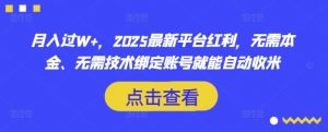 月入过W+，2025最新平台红利，无需本金、无需技术绑定账号就能自动收米-氚客吧