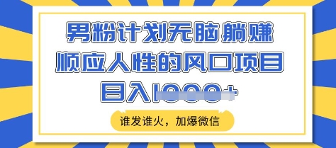 男粉计划无脑躺Z，顺应人性的风口项目，谁发谁火，加爆微信，日入多张【揭秘】-氚客吧