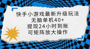 快手小游戏最新版升级玩法，新风口，无脑单机日入40+，可批量放大，小...-氚客吧
