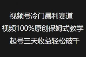 视频号冷门暴利赛道视频100%原创保姆式教学起号三天收益轻松破千-氚客吧
