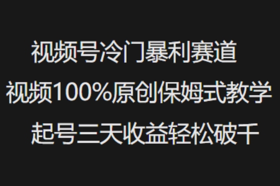 视频号冷门暴利赛道视频100%原创保姆式教学起号三天收益轻松破千-氚客吧
