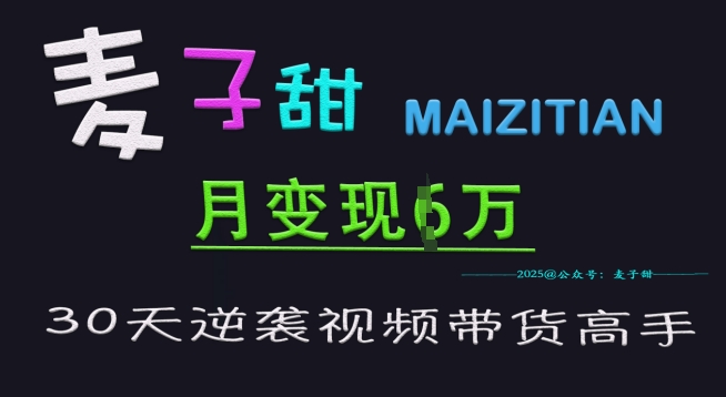 麦子甜30天逆袭视频带货高手，单月变现6W加特训营-氚客吧