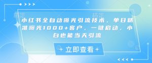 小红书全自动曝光引流技术，单日精准曝光1000+客户，一键启动，小白也能当天引流【揭秘】-氚客吧