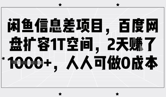 闲鱼信息差项目，百度网盘扩容1T空间，2天收益1k+，人人可做0成本-氚客吧