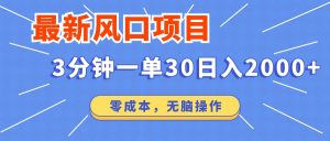 最新短剧项目操作，3分钟一单30。日入2000左右，零成本，无脑操作。-氚客吧