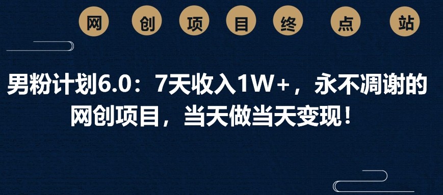 男粉计划6.0：7天收入1W+，永不凋谢的网创项目，当天做当天变现！-氚客吧