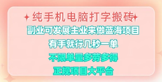 纯手机电脑打字搬砖，有手就行，几秒一单，多劳多得，正规项目大平台【揭秘】-氚客吧