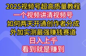 2025视频号超高质量教程，两天开通创作者分成，外加实测最强挣钱赛道，日入多张-氚客吧
