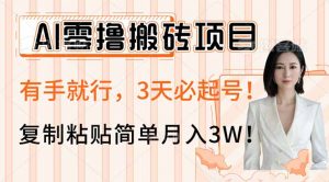 AI零撸搬砖项目玩法，有手就行，3天必起号，复制粘贴简单月入3W！-氚客吧