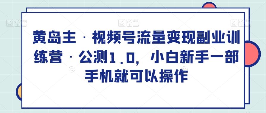 黄岛主·视频号流量变现副业训练营·公测1.0，小白新手一部手机就可以操作-氚客吧