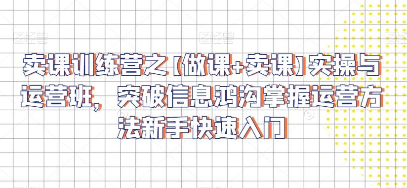 卖课训练营之【做课+卖课】实操与运营班，突破信息鸿沟掌握运营方法新手快速入门-氚客吧