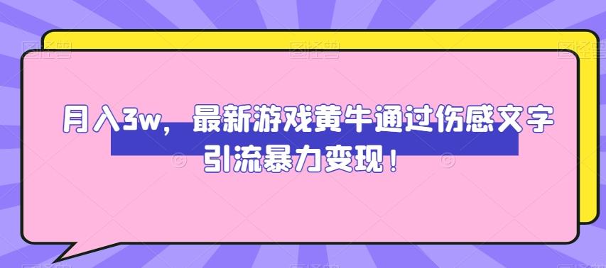 月入3w，最新游戏黄牛通过伤感文字引流暴力变现-氚客吧