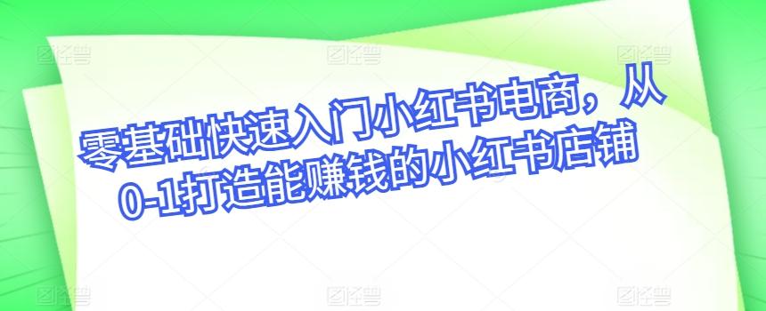 零基础快速入门小红书电商，从0-1打造能赚钱的小红书店铺-氚客吧