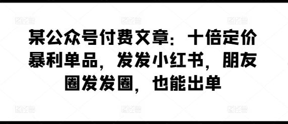 某公众号付费文章：十倍定价暴利单品，发发小红书，朋友圈发发圈，也能出单-氚客吧