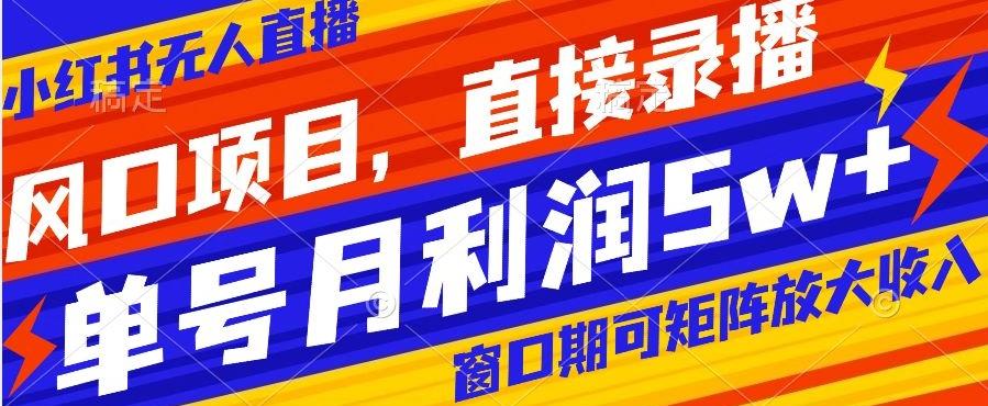 风口项目，小红书无人直播带货，直接录播，可矩阵，月入5w+【揭秘】-氚客吧