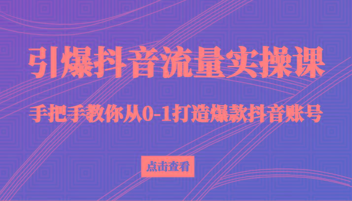 引爆抖音流量实操课，手把手教你从0-1打造爆款抖音账号(27节课)-氚客吧