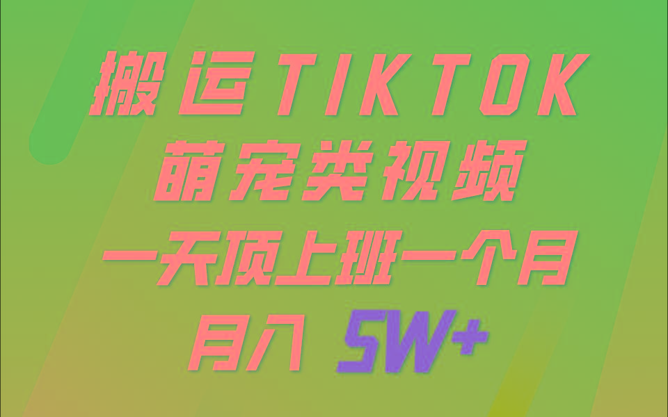 一键搬运TIKTOK萌宠类视频，一部手机即可操作，所有平台均可发布 轻松月入5W+-氚客吧