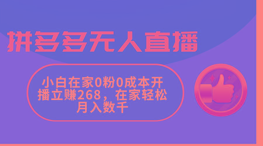拼多多无人直播，小白在家0粉0成本开播立赚268，在家轻松月入数千-氚客吧