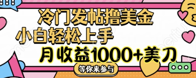 冷门发帖撸美金项目，月收益1000+美金，简单无脑，干就完了【揭秘】-氚客吧