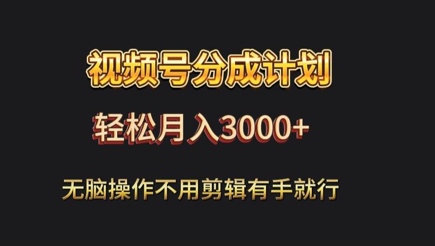 视频号流量分成，不用剪辑，有手就行，轻松月入2000+-氚客吧