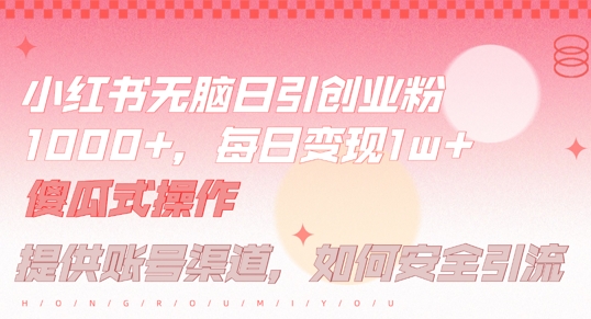 小红书无脑每日引流创业粉500+，小白每天只花半小时，躺赚长尾收益【揭秘】-氚客吧