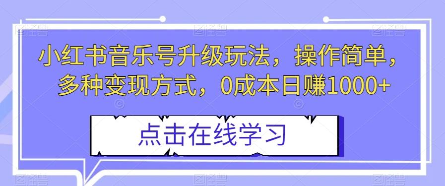 小红书音乐号升级玩法，操作简单，多种变现方式，0成本日赚1000+【揭秘】-氚客吧