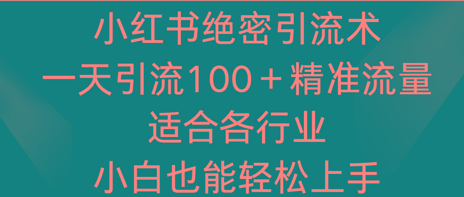 小红书绝密引流术，一天引流100＋精准流量，适合各个行业，小白也能轻松上手-氚客吧