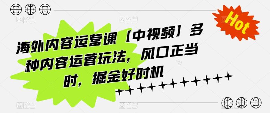 海外内容运营课【中视频】多种内容运营玩法，风口正当时，掘金好时机-氚客吧
