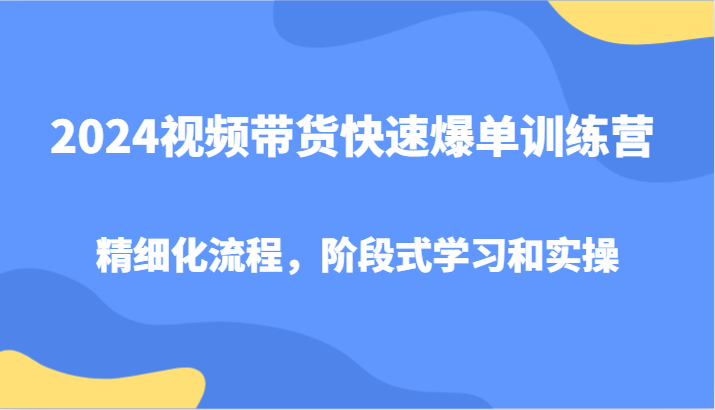 2024视频带货快速爆单训练营，精细化流程，阶段式学习和实操-氚客吧