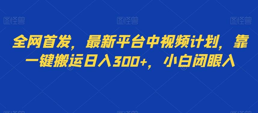 全网首发，最新平台中视频计划，靠一键搬运日入300+，小白闭眼入-氚客吧