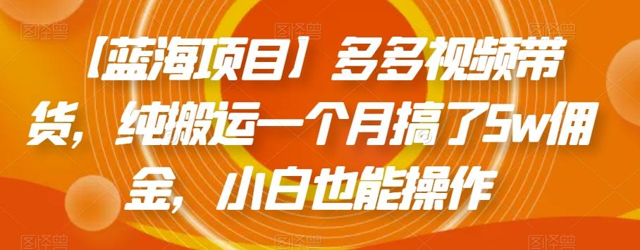【蓝海项目】多多视频带货，纯搬运一个月搞了5w佣金，小白也能操作【揭秘】-氚客吧