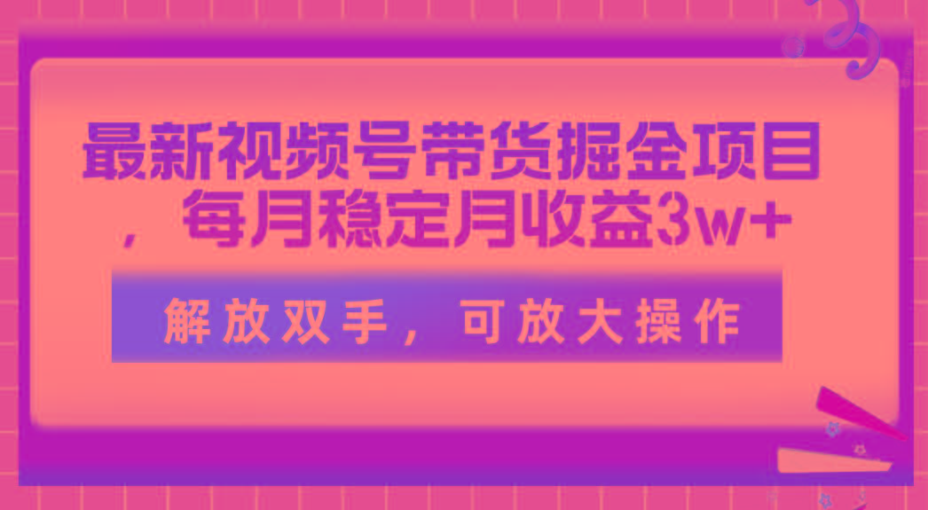 最新视频号带货掘金项目，每月稳定月收益3w+，解放双手，可放大操作-氚客吧